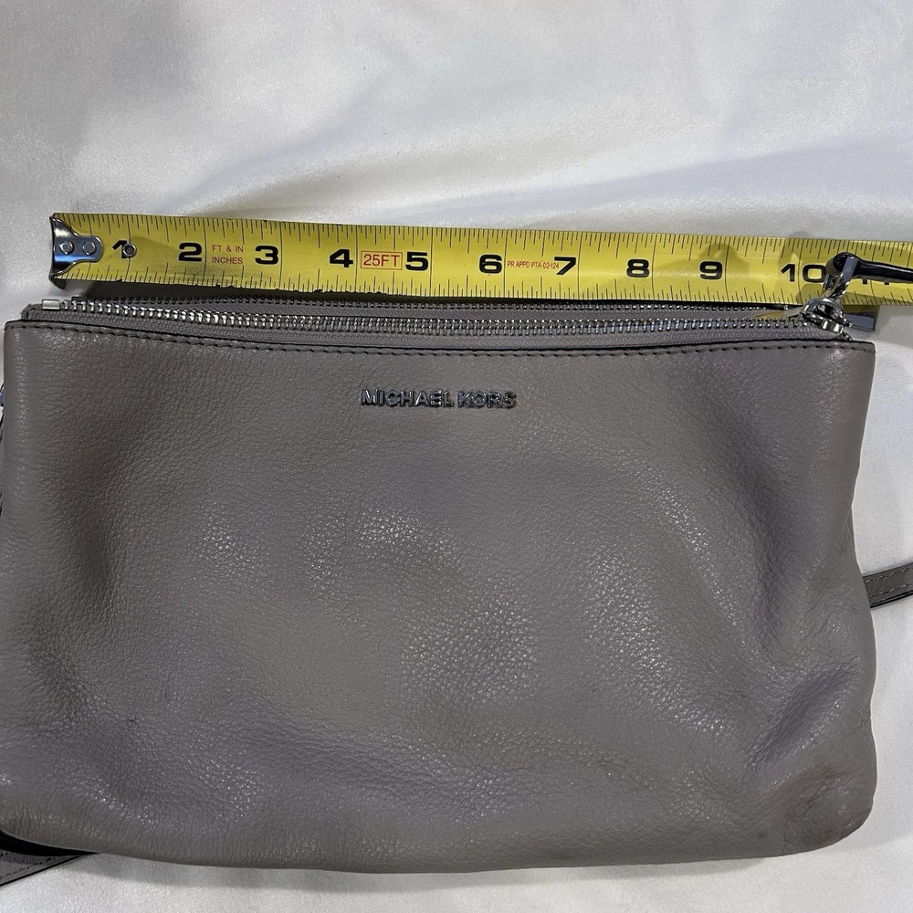Michael Kors Shoulder Cross Bag Gray‎  Pebble Leather 32S7SAFC3L Tag Double Zip - Picture 10 of 14